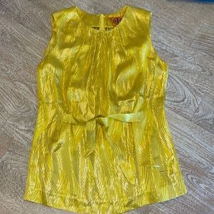 Tory Burch Yellow Silk Gold Lamé Sleeveless Top
